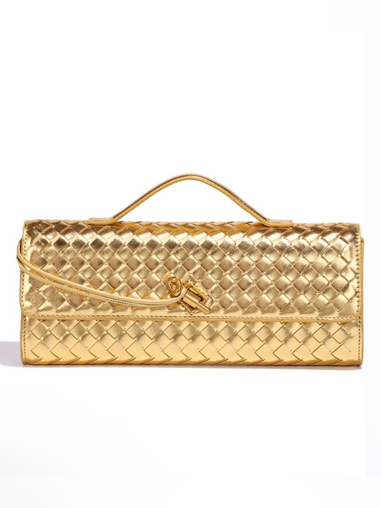 Handbags - Gold Woven  Top-Handle Clutch